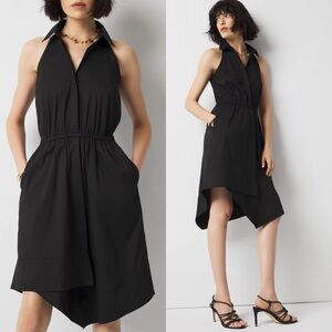 New WHITE HOUSE BLACK MARKET Poplin Halter Shirt Dress Button Pockets Chic Large